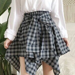 dark blue flannel plaid tie mini skirt | womens skirts